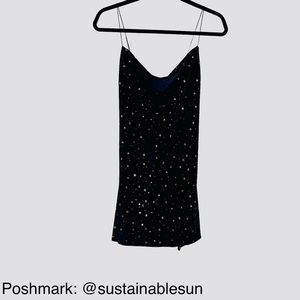 Zaful Stars Slit Cowl Front Velvet Dress | Size L |  Blue & Gold